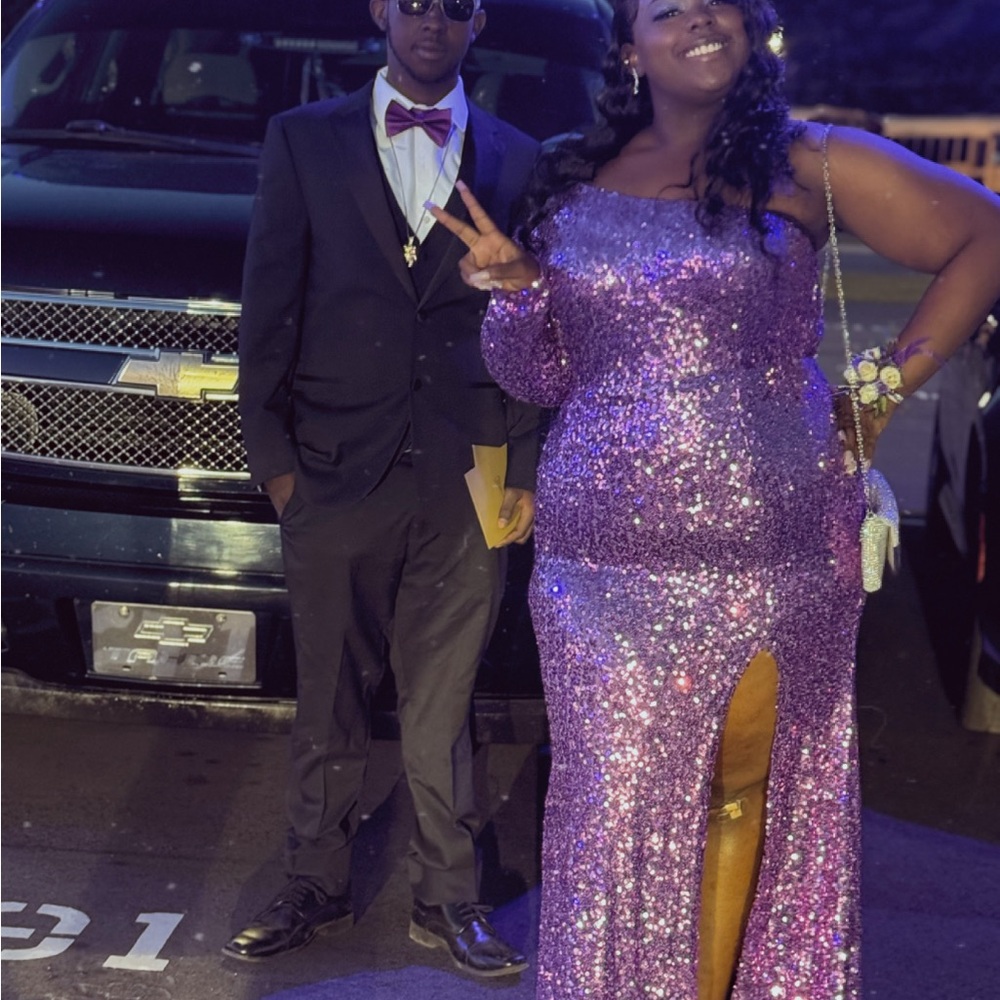 Purple Sequin Gown with Slit